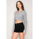 Hooded Zipper Front Rib Knit Cropped Jacket