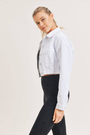 Cropped Denim Jacket with Ribbed Hem