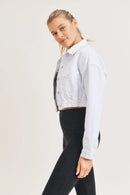 Cropped Denim Jacket with Ribbed Hem for Trendy Style Mono B