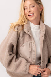 SHERPA FLEECE SNAP BUTTON ZIP POCKET JACKET