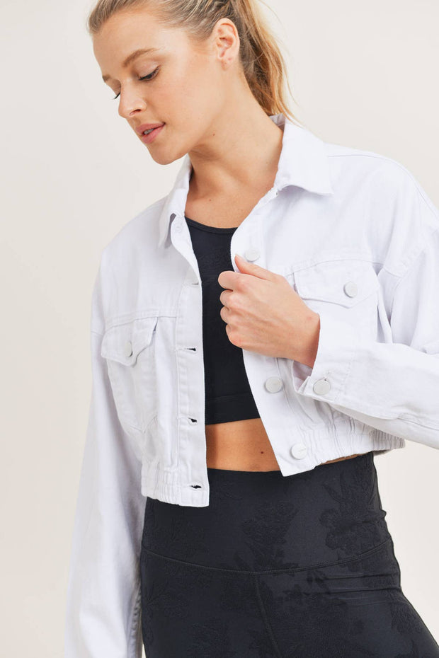 Cropped Denim Jacket with Ribbed Hem