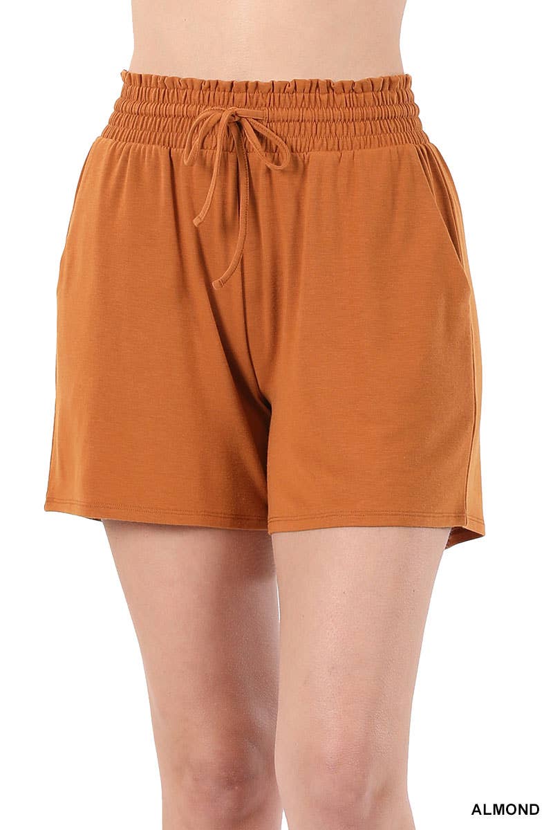 DRAWSTRING WAIST PAPERBAG SHORTS WITH POCKETS