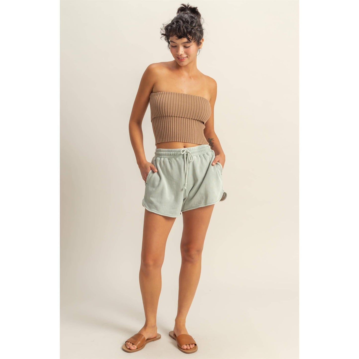 DZ25A690-Drawstring Waist Casual Dolphin Shorts