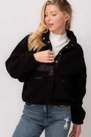 SHERPA FLEECE SNAP BUTTON ZIP POCKET JACKET
