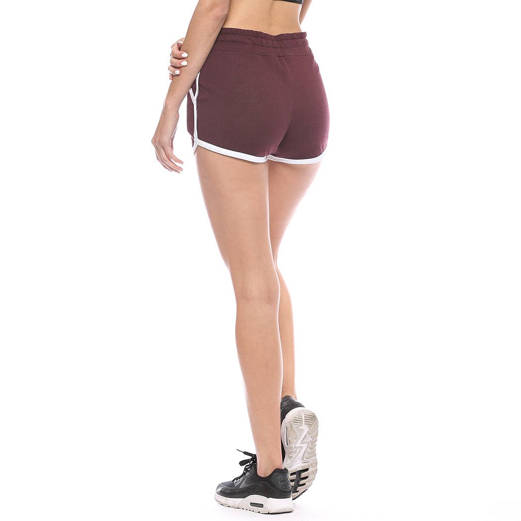 Terry Dolphin Hem Lounge Shorts With Pockets - Maroon: L