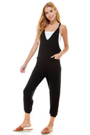 Deep V Neck Jumpsuit Black - Skinny Leg Style for Effortless Elegance LOVING PEOPLE