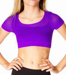 Crop Dance Mesh Top With Rhinestone Band - Girls One Size