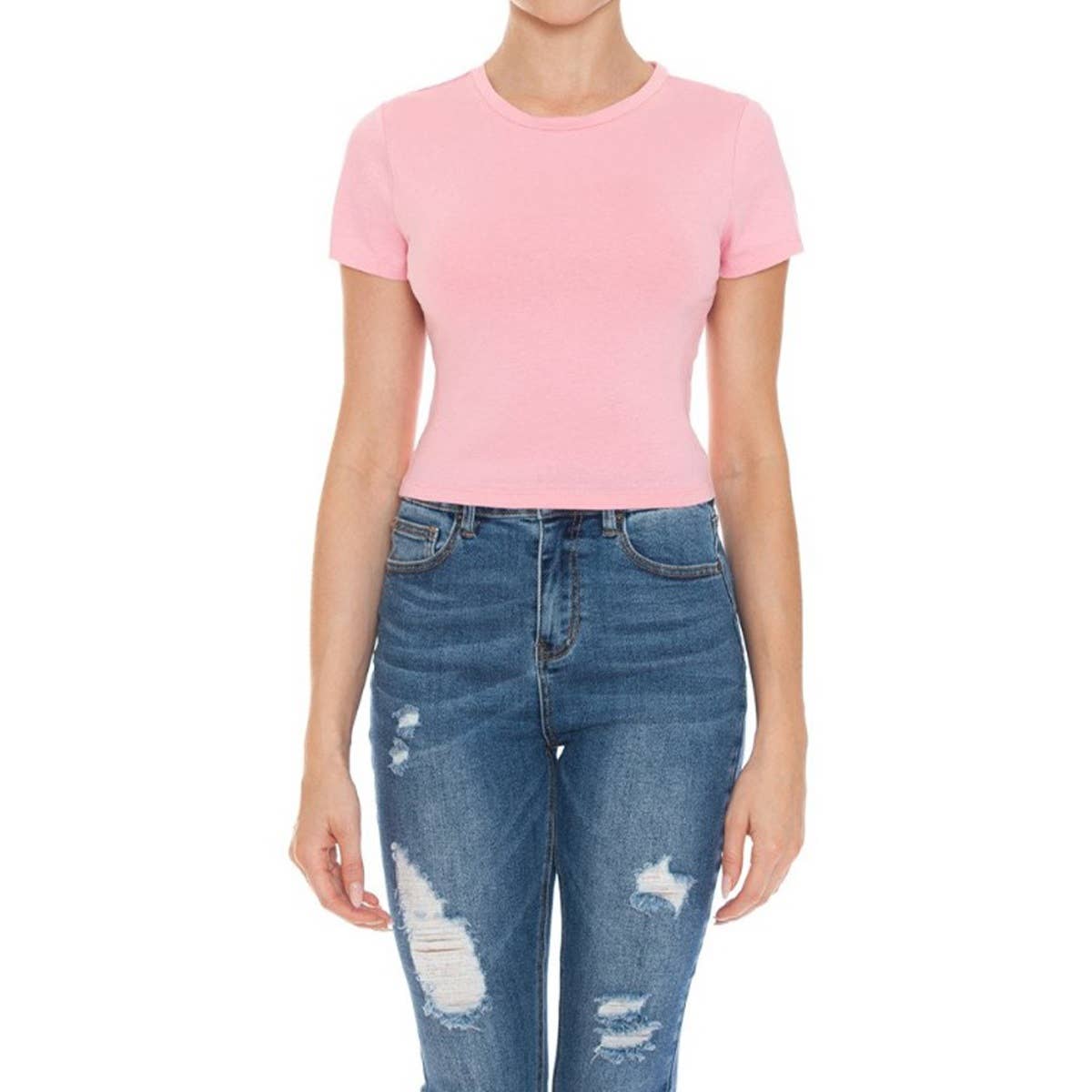 CREW NECK SHORT SLEEVE CROP TEE TOP