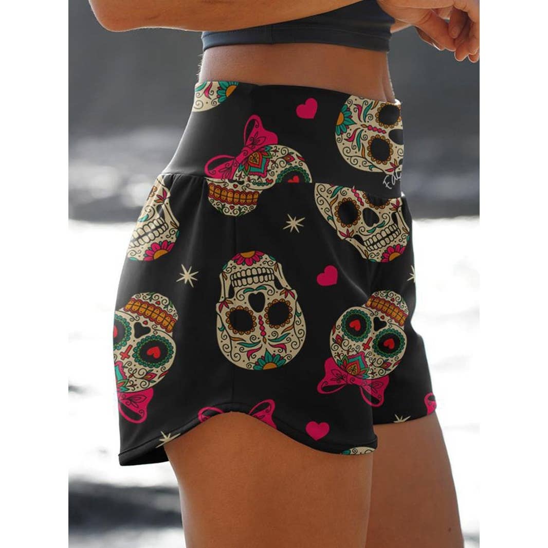 Casual Contrast Skull Print Shorts
