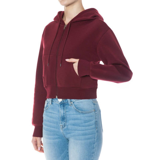 FLEECE LONG SLEEVE ZIP UP CROP HOODIE JACKET